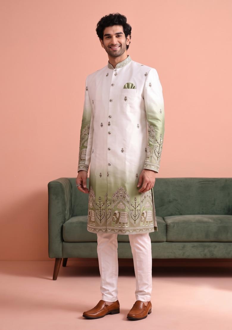 Multicolor Embroidery Satin Indo Western For Men - Indya