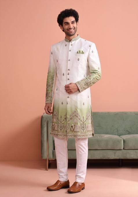 Multicolor Embroidery Satin Indo Western For Men