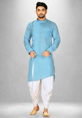 Sky Blue Silk Kurta Set For Men