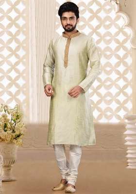 Sky Blue Hand Work Silk Kurta Set For Men