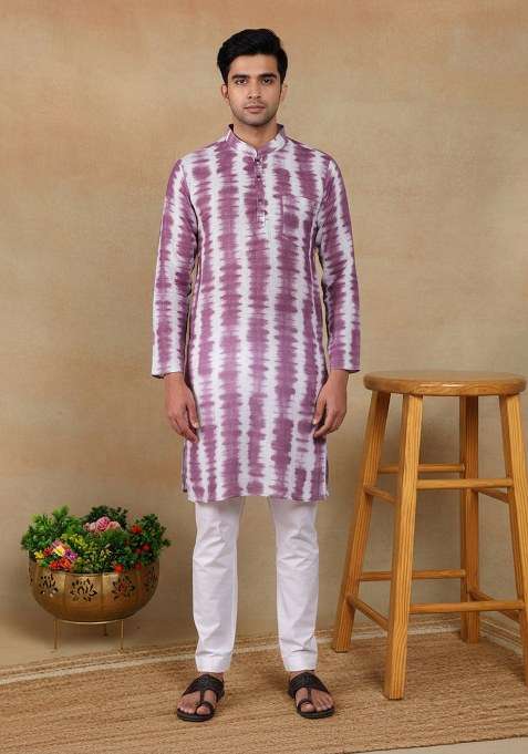 Wine Printed Linen Kurta Pajama For Men