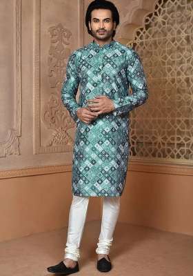 Dark Grey Silk Kurta Set For Men