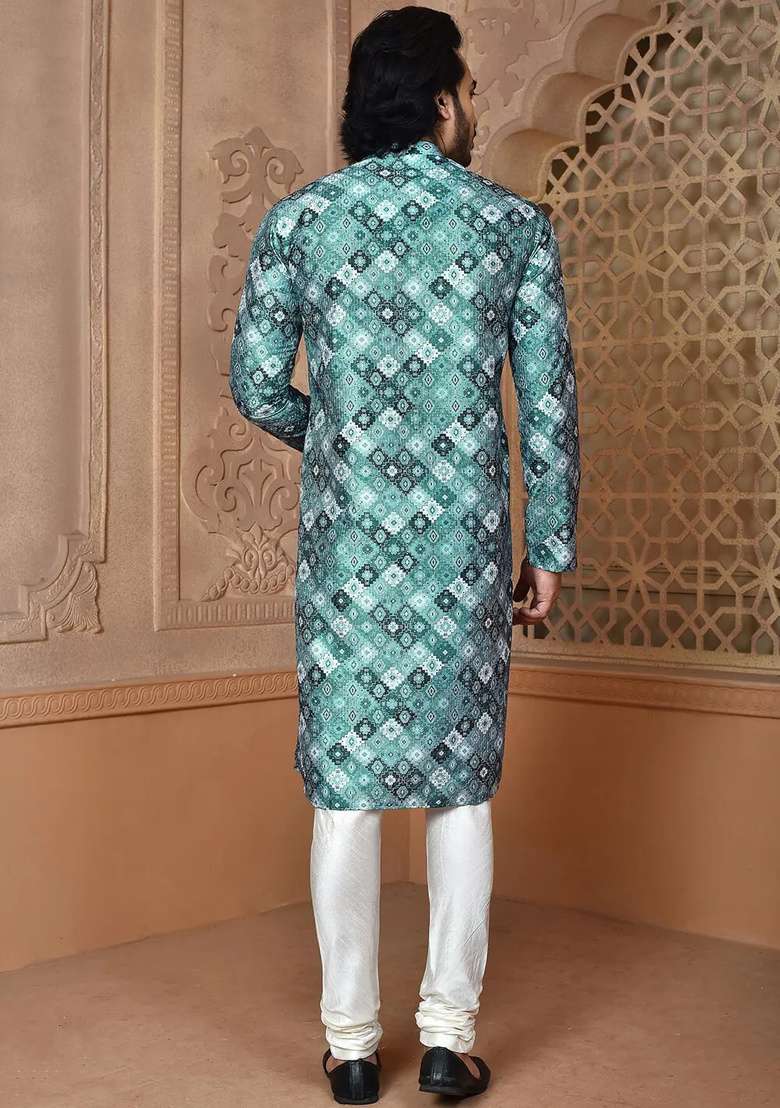 Dark Grey Silk Kurta Set For Men - Indya