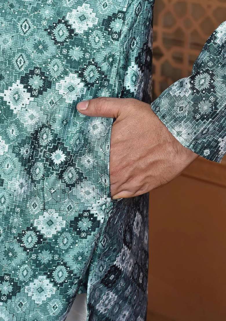 Dark Grey Silk Kurta Set For Men - Indya