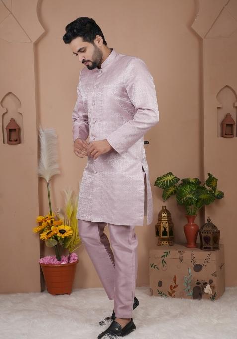 Onion Thread Work Silk Kurta Set For Men