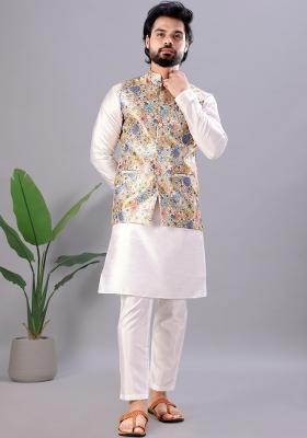 Multicolor Printed Silk Kurta Set For Men