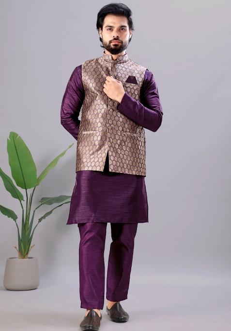Wine Jacquard Silk Waistcoat For Men