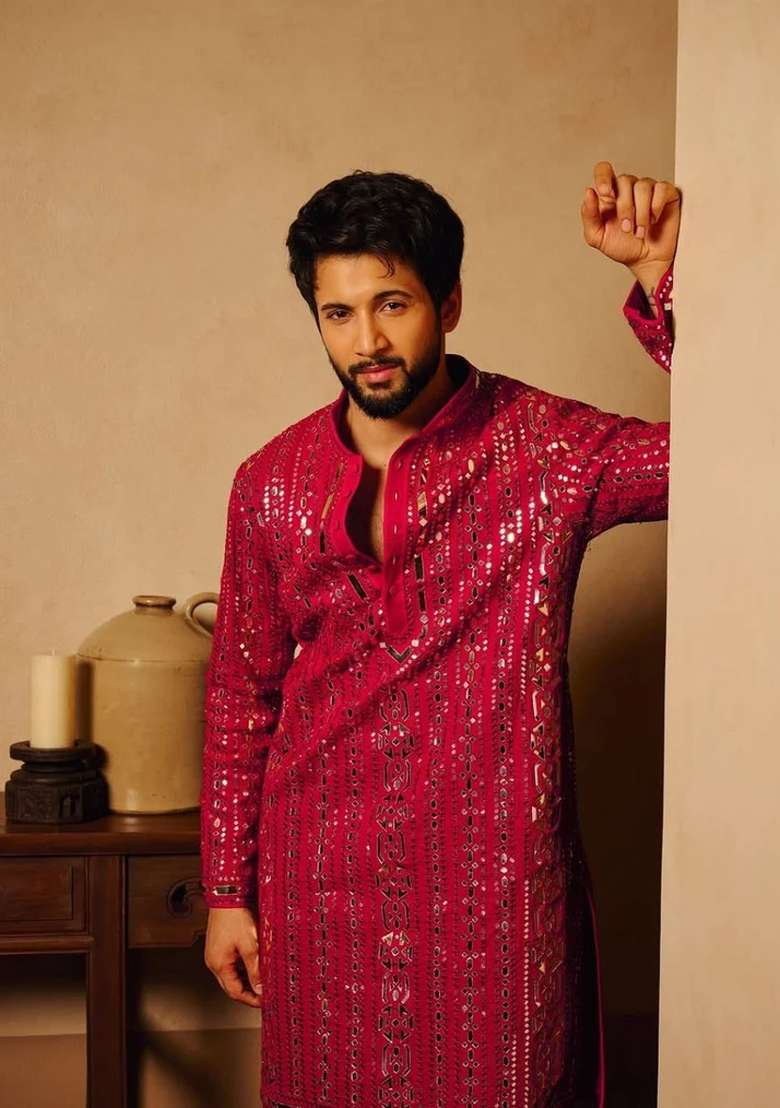 Pink Embroidered Rayon Kurta For Men - Indya