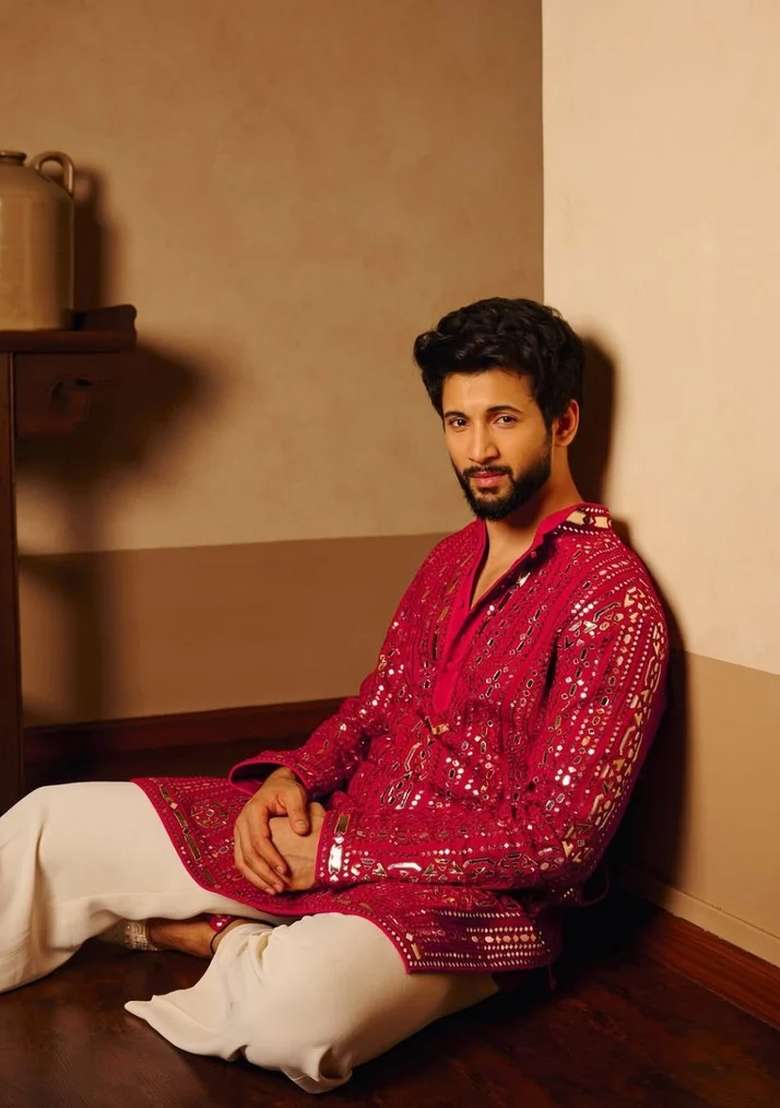 Pink Embroidered Rayon Kurta For Men - Indya