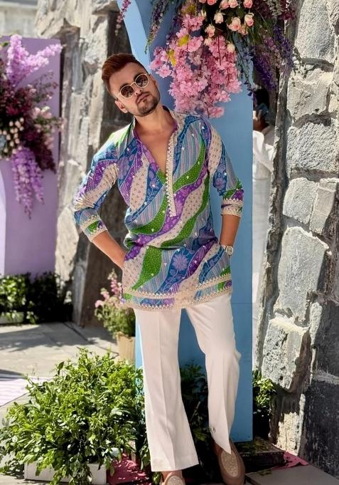 Multicolor Embroidered Rayon Kurta For Men