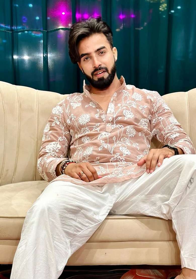 Peach Embroidered Silk Kurta For Men - Indya