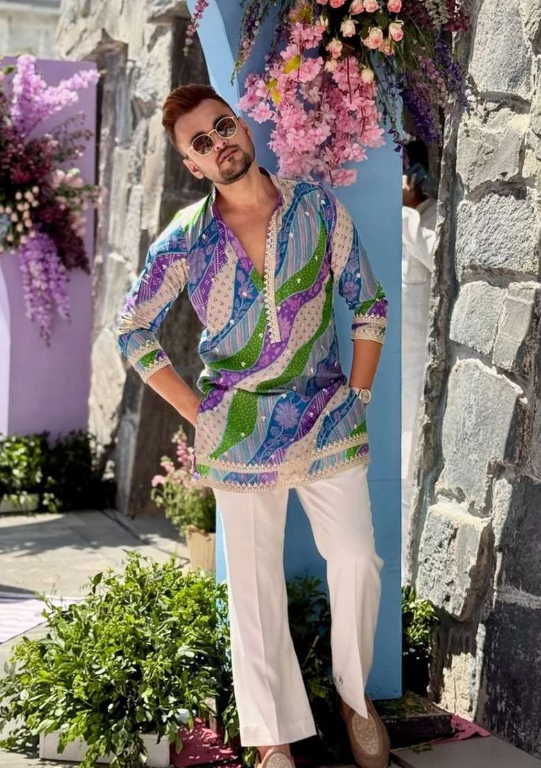 Multicolor Embroidery Rayon Kurta For Men - Indya
