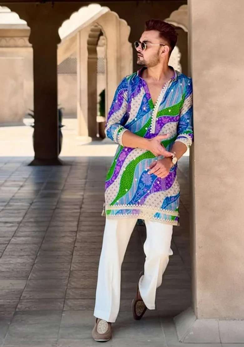Multicolor Embroidery Rayon Kurta For Men - Indya