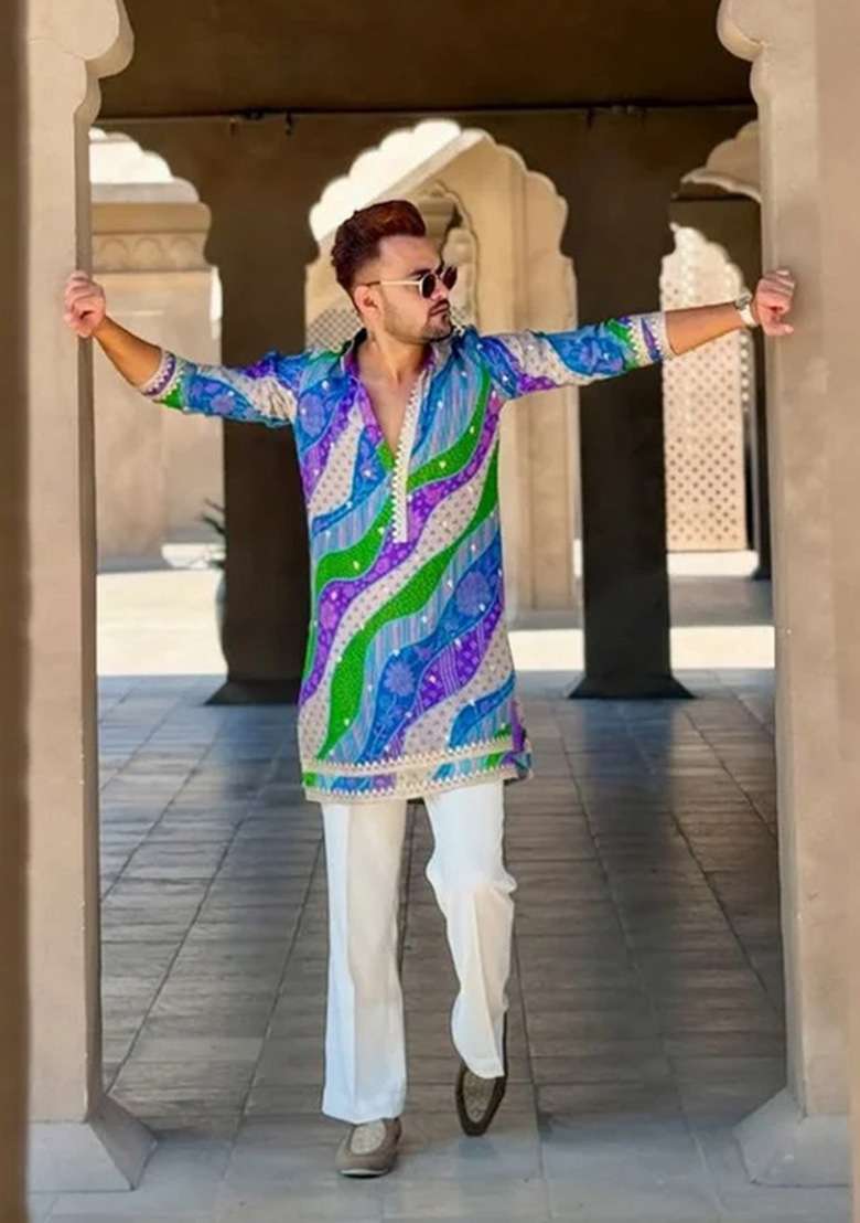 Multicolor Embroidery Rayon Kurta For Men - Indya