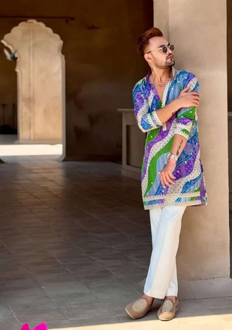 Multicolor Embroidery Rayon Kurta For Men - Indya