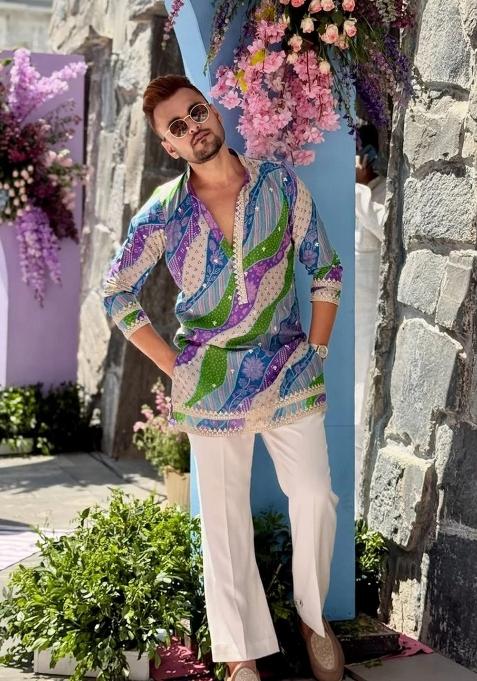 Multicolor Embroidery Rayon Kurta For Men