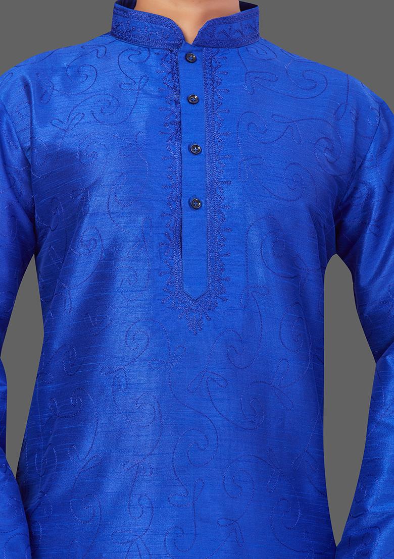White Solid Art Silk Kurta Set For Men