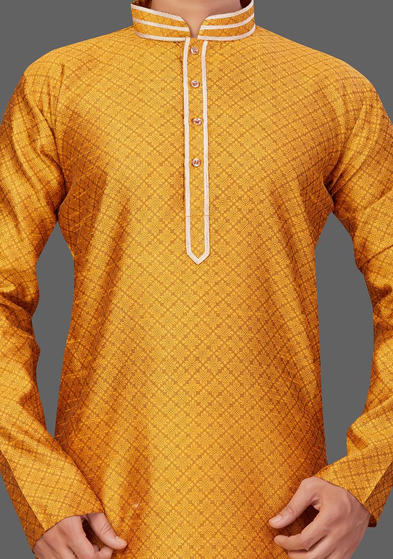 White Solid Jacquard Kurta Set For Men