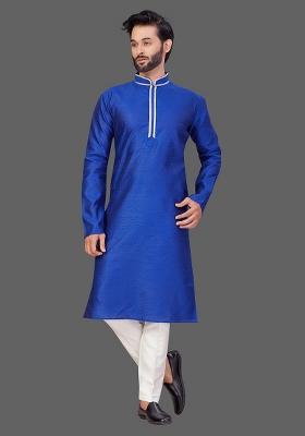 White Solid Jacquard Kurta Set For Men