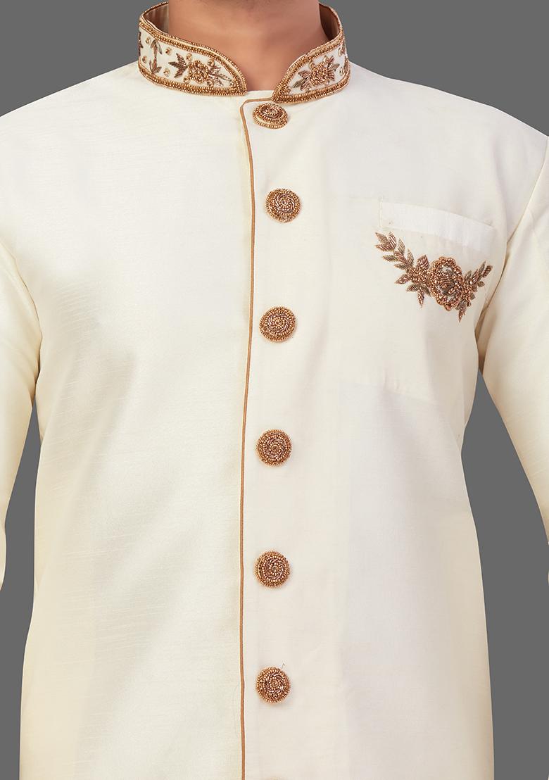 Gold Embroidered Art Silk Indo Western Sherwani Set For Men