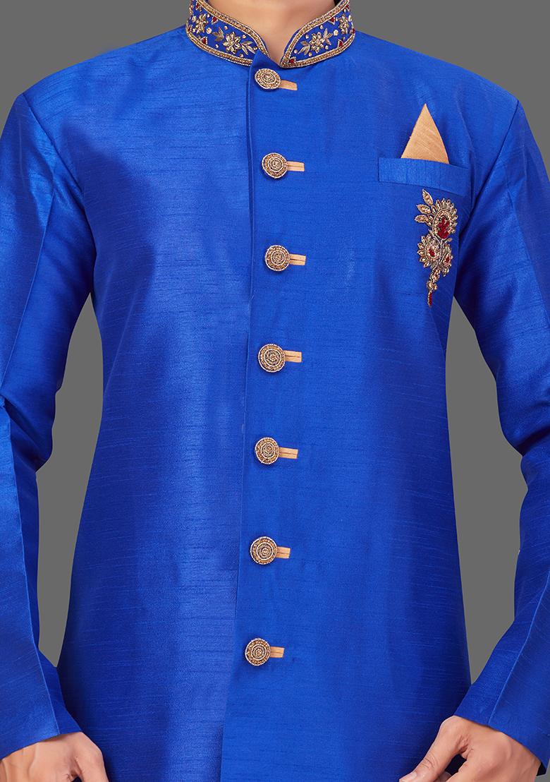 Gold Embroidered Art Silk Indo Western Sherwani Set For Men