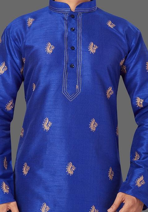 Gold Embroidered Art Silk Kurta Set For Men