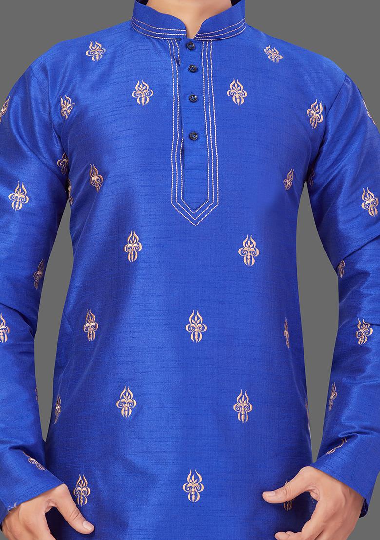 Gold Embroidered Art Silk Kurta Set For Men