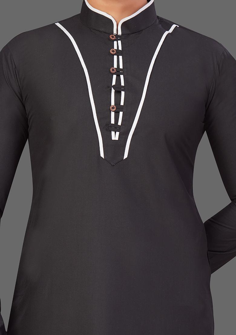 White Solid Cotton Kurta Set For Men