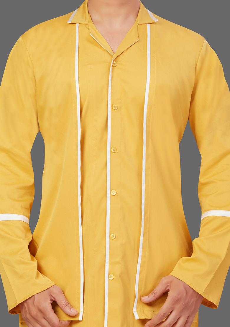 White Solid Cotton Kurta Set For Men