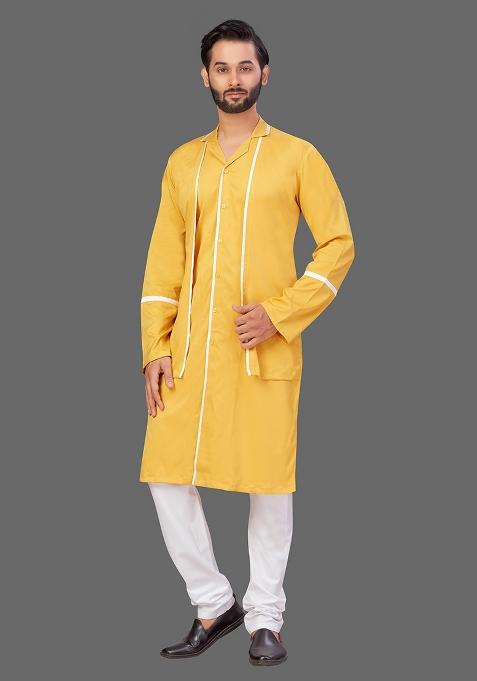 White Solid Cotton Kurta Set For Men