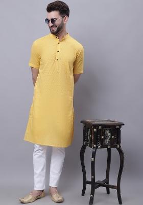Yellow Solid Cotton Kurta For Men
