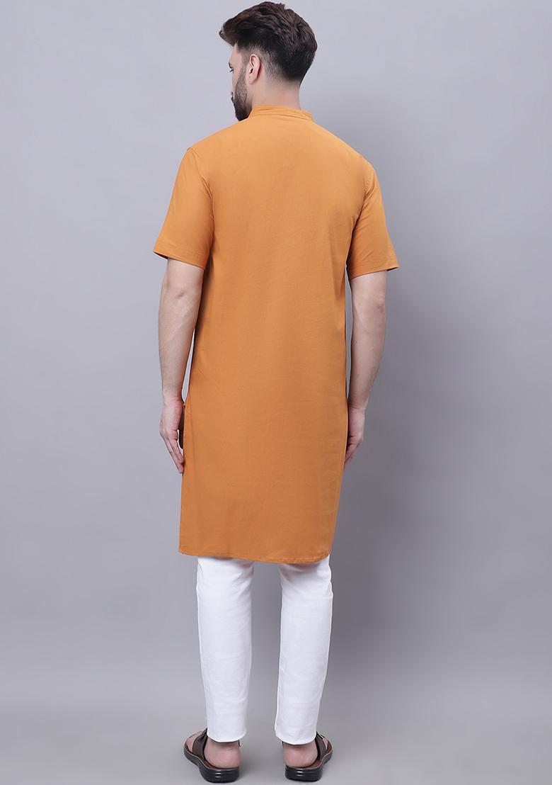 Yellow Solid Cotton Kurta For Men