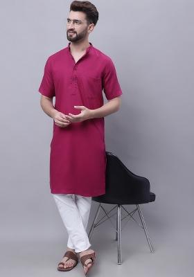 Maroon Solid Cotton Kurta For Men