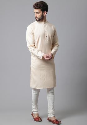 Cream Solid Linen Kurta For Men