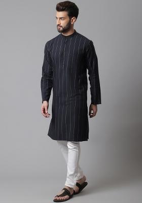 Black Solid Cotton Kurta For Men