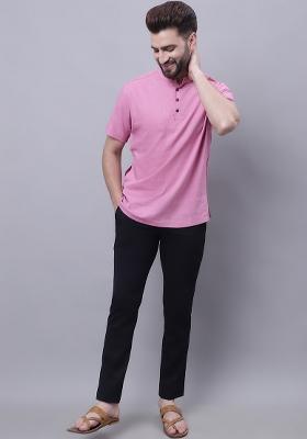 Pink Solid Cotton Kurta For Men