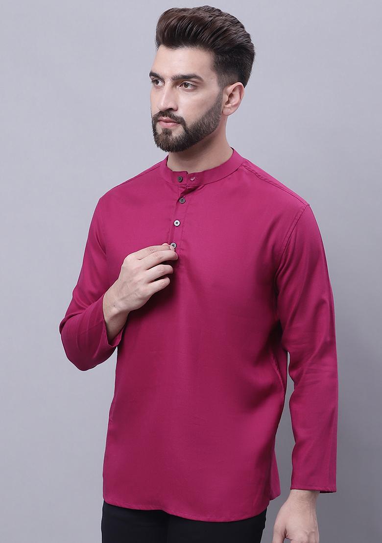 Maroon Solid Cotton Kurta For Men - Indya
