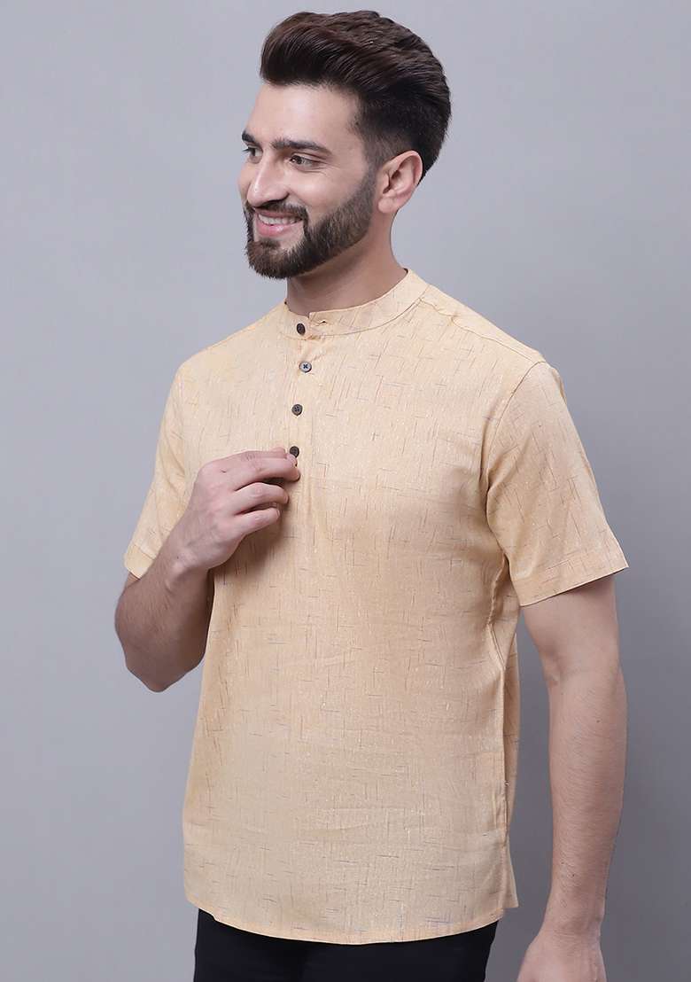 Beige Solid Cotton Kurta For Men - Indya