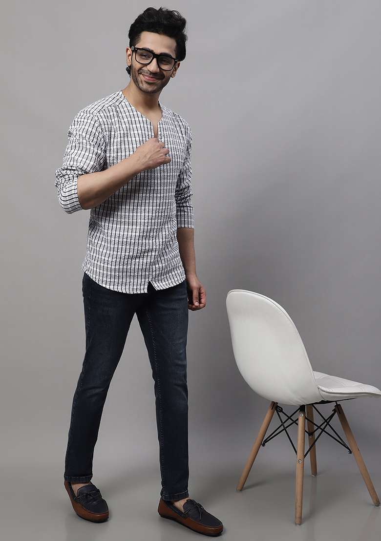 Multicolor Solid Cotton Kurta For Men - Indya