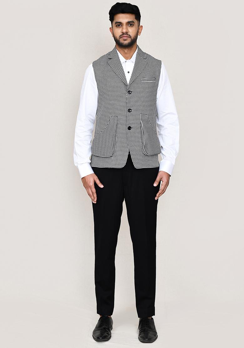 White Plain Art Silk Nehru Jacket Set For Men