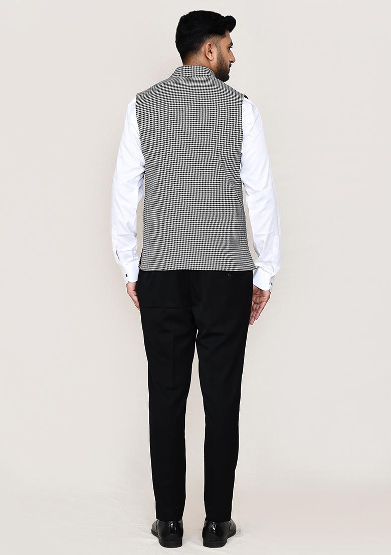 White Plain Art Silk Nehru Jacket Set For Men