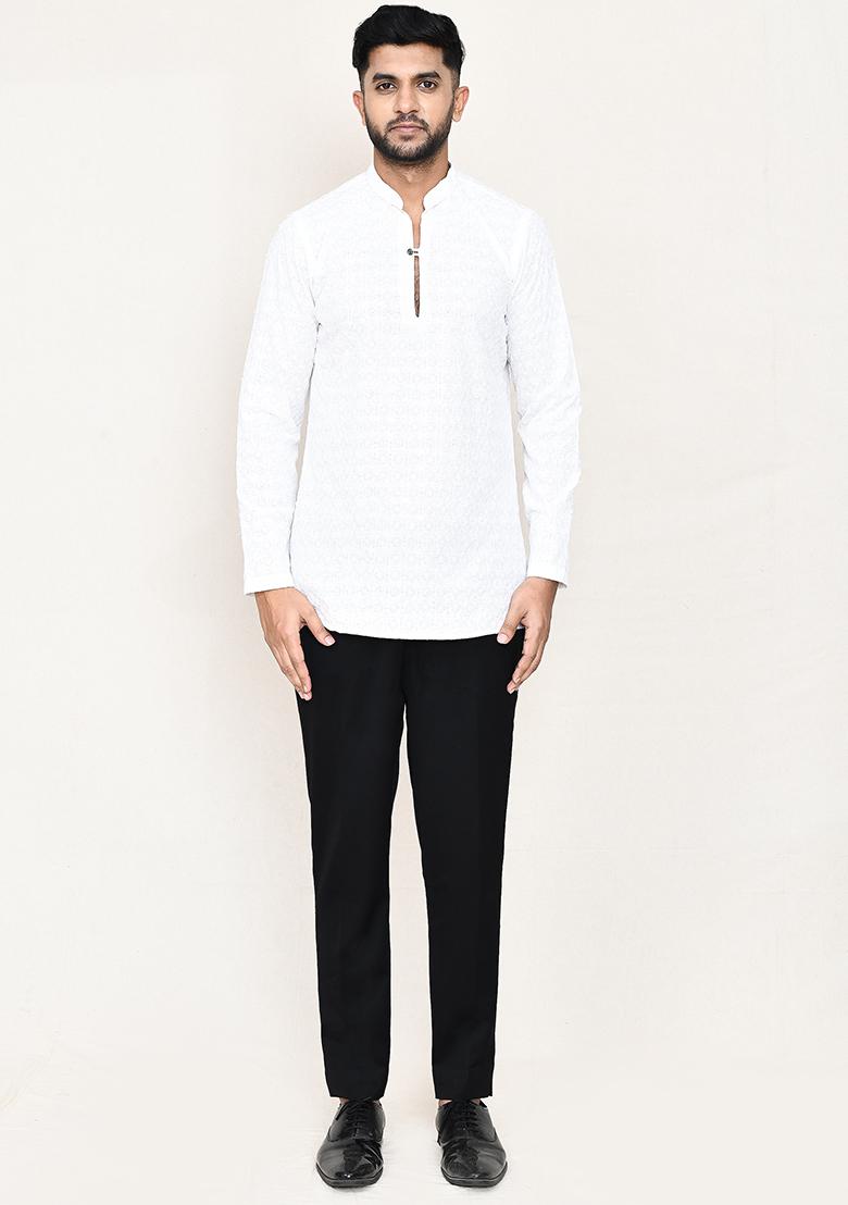 White Jacquard Jacquard Silk Nehru Jacket Set For Men