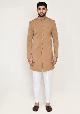 Green Embroidered Rayon Indowestern Sherwani Set For Men