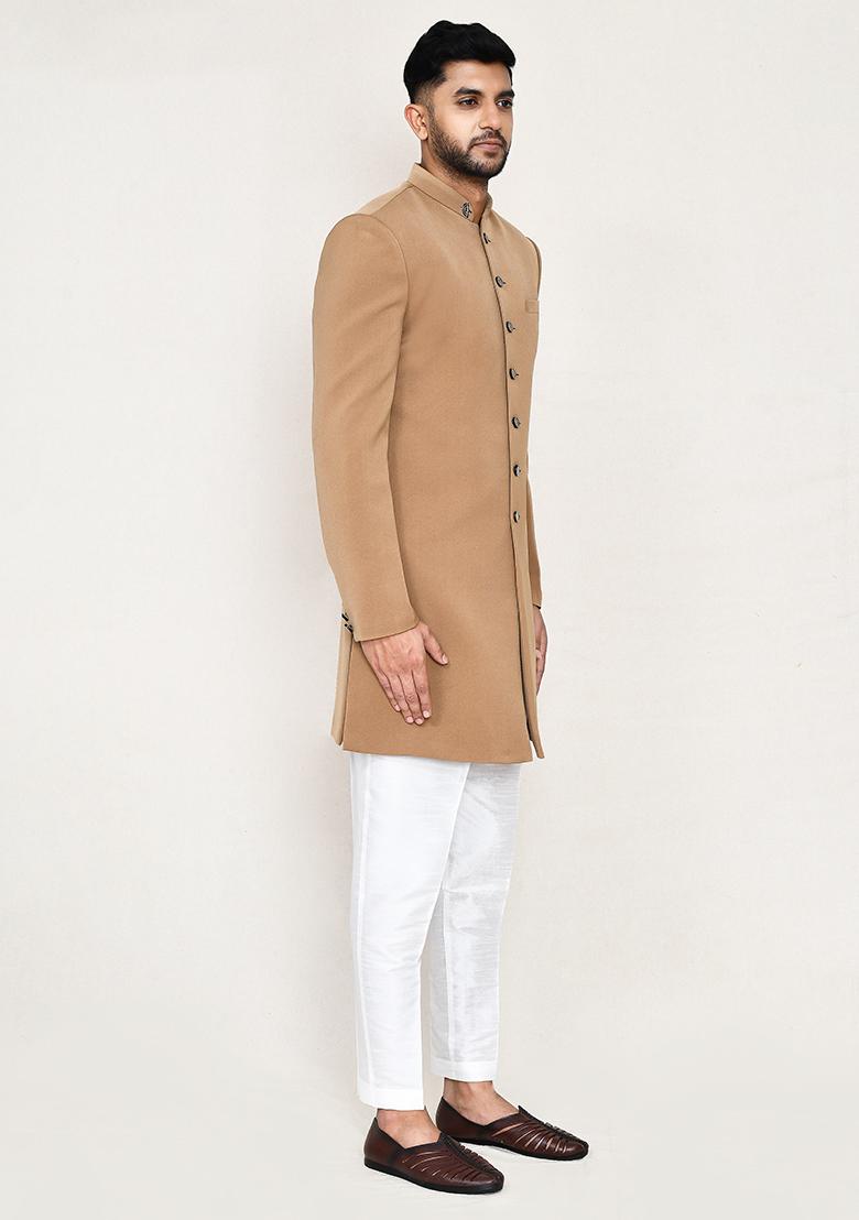 Green Embroidered Rayon Indowestern Sherwani Set For Men