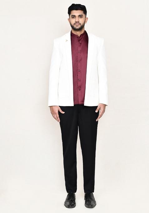 Maroon Plain Polyester Suit Set For Men