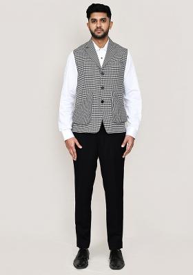 White And  Black Plain  Cotton Nehru Jacket  For Men