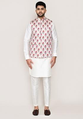 Multi Colour Printed Poly Blend Nehru Jacket  For Men