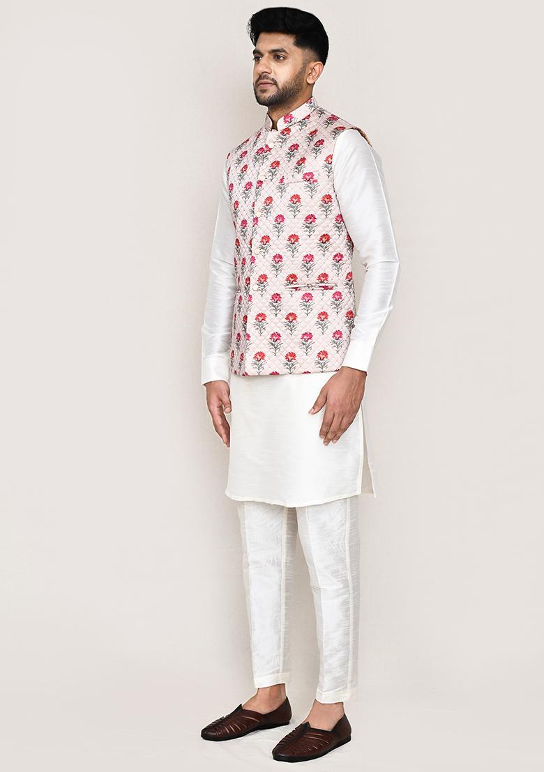 Multi Colour Printed Poly Blend Nehru Jacket  For Men