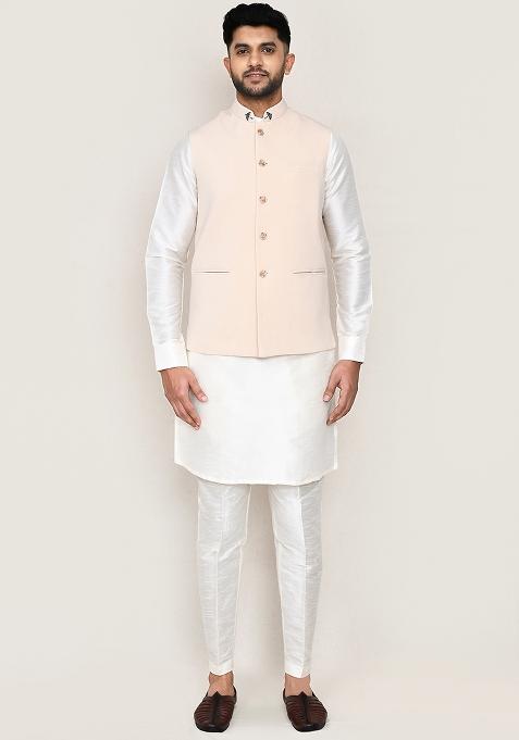 Multi Colour Printed Poly Blend Nehru Jacket For Men — view on Indya