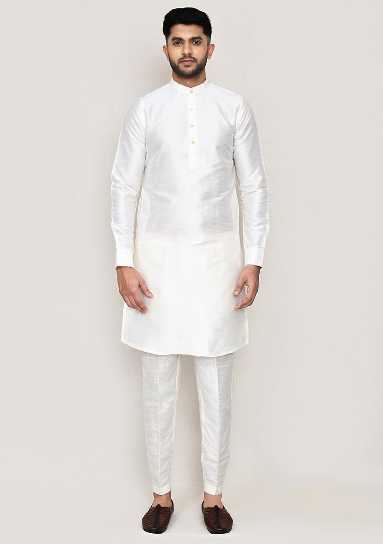 Off White Butterfly Work Cotton Nehru Jacket  For Men